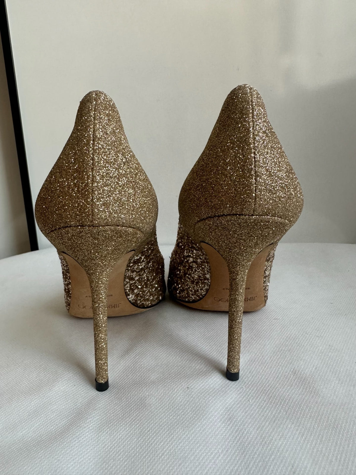 Jimmy Choo Champagne Gold Sequin Pointed-Toe Heels