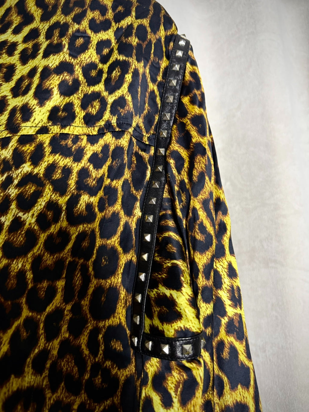 Saint Laurent 16SS Hedi Slimane Leopard Print Studded Silk Jacket by Hedi Slimane