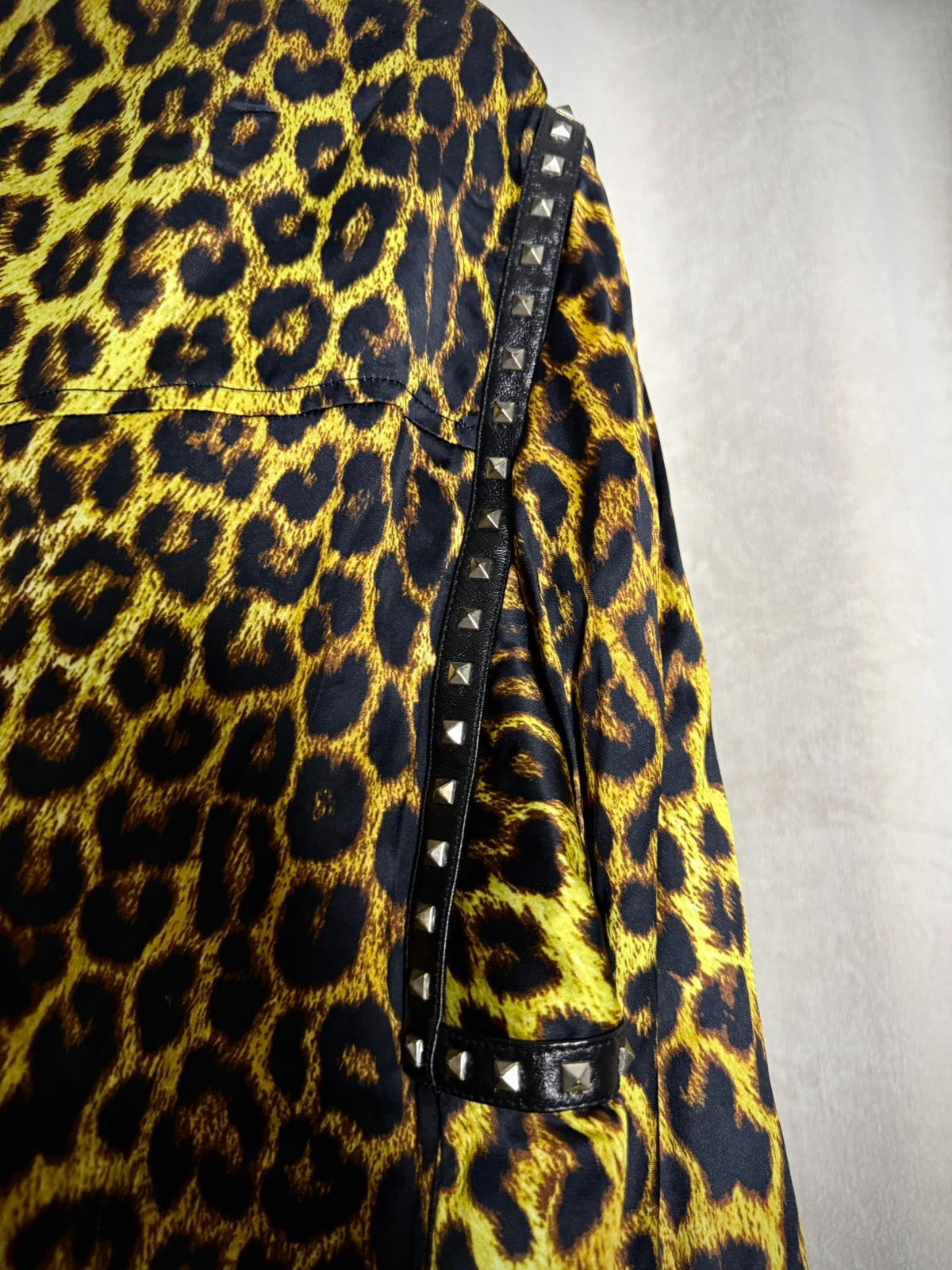 Saint Laurent 16SS Hedi Slimane Leopard Print Studded Silk Jacket by Hedi Slimane