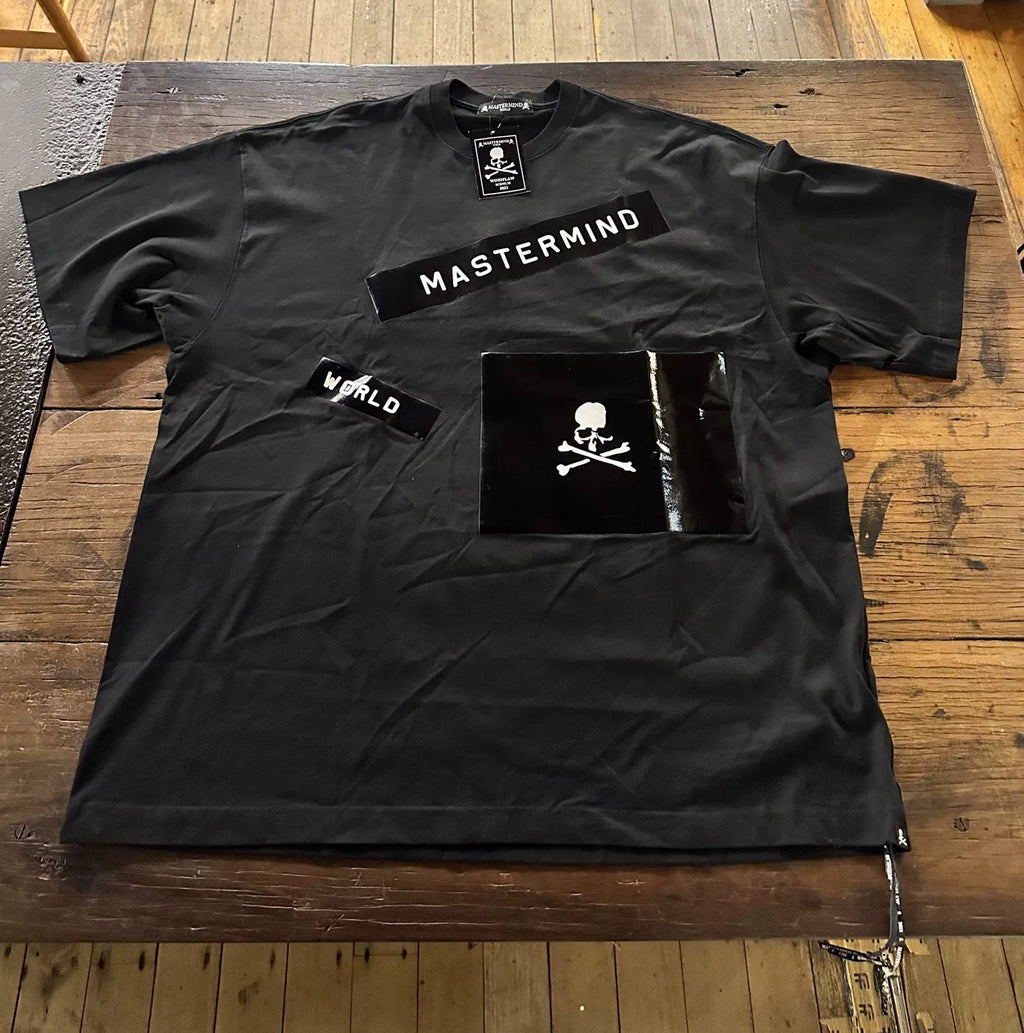 Mastermind World FW23 Black WINDFLAW Boxy Taped Suvin Giza Cotton T-Shirt