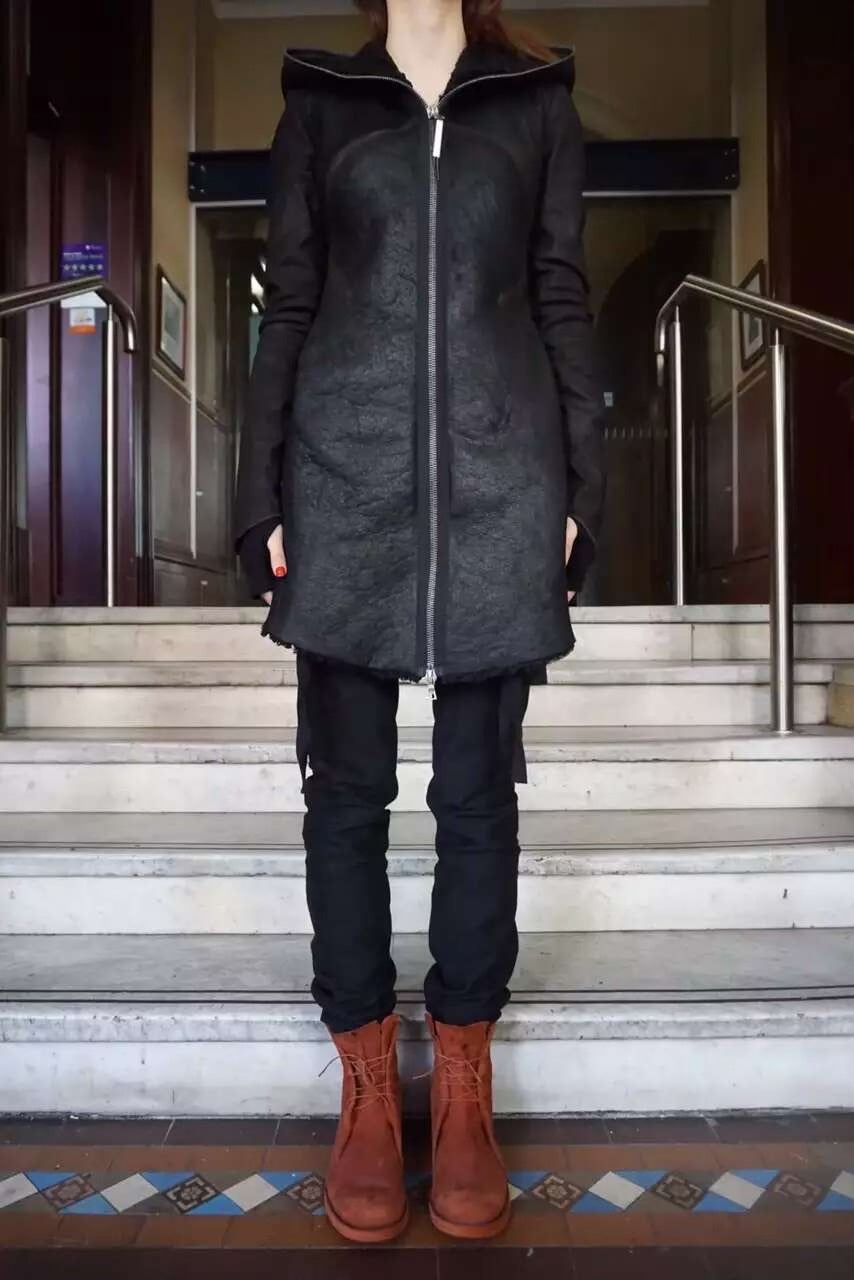 Isaac Sellam Black Hooded Lambskin Coat