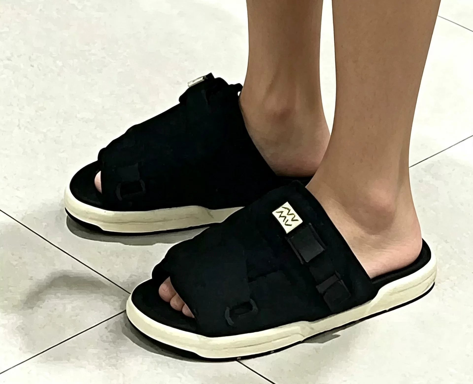 Visvim 19SS Spot Christo Knit Black Nylon Slides