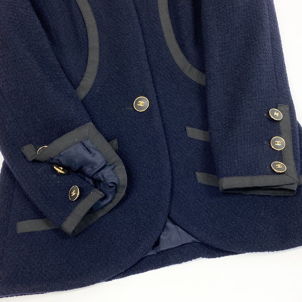 Chanel 1990s Navy Blue Tweed Knit Jacket