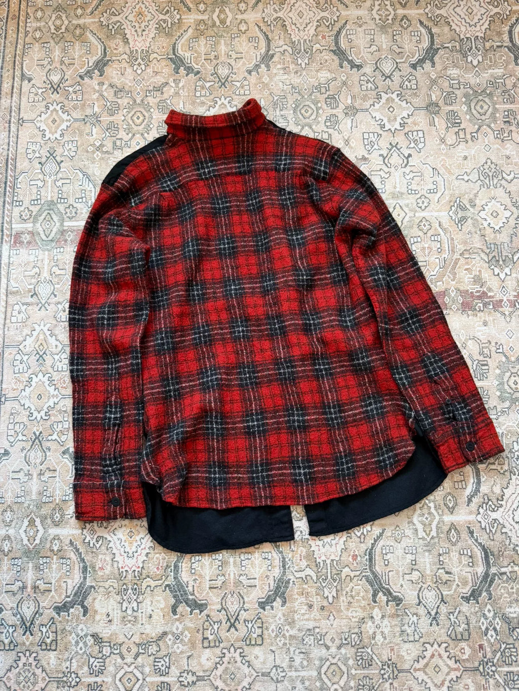 Comme des Garçons Homme wool reversible black and red color-block shirt