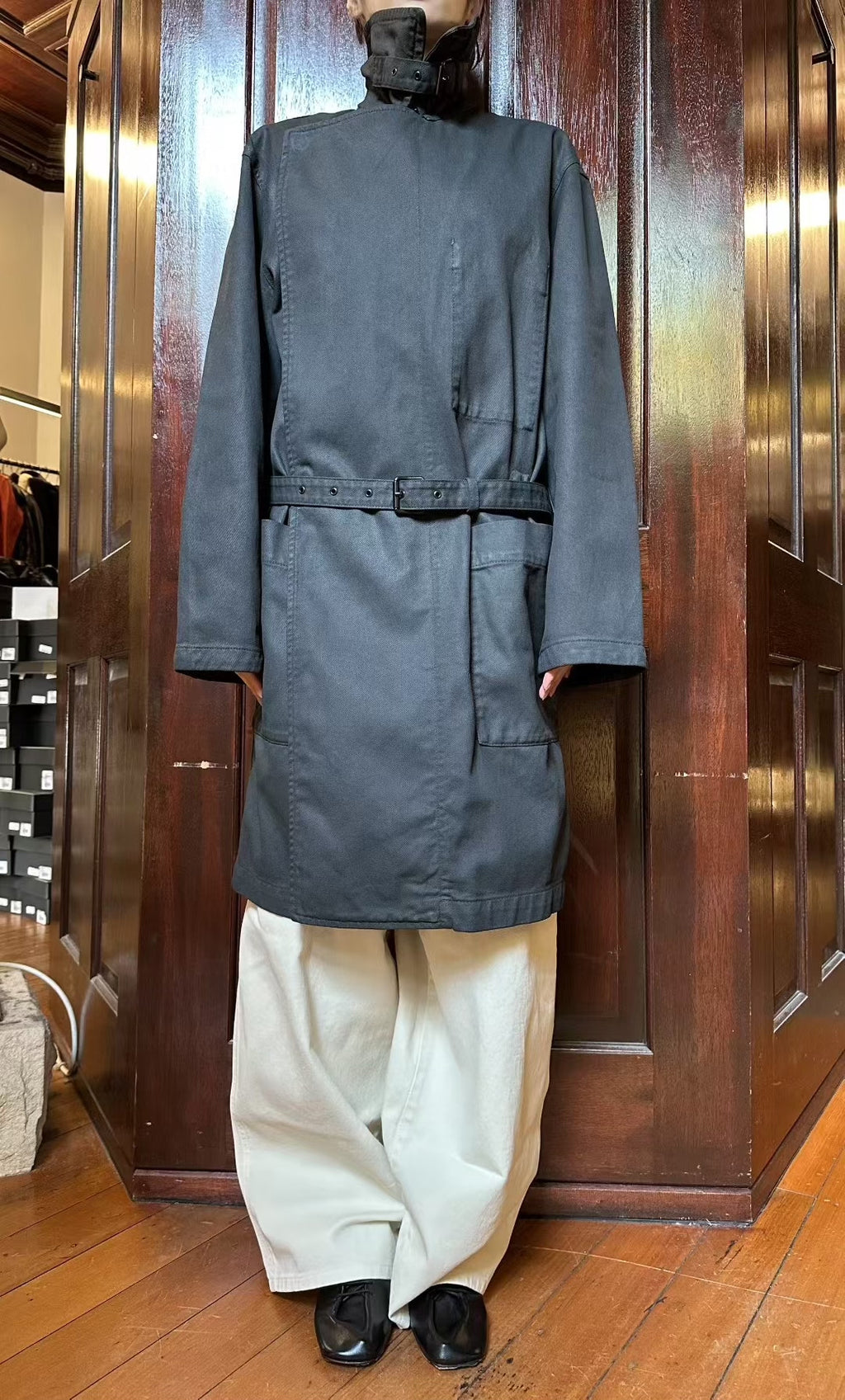Lemaire FW25 Charcoal Grey Coal Straight Belted Cotton Coat