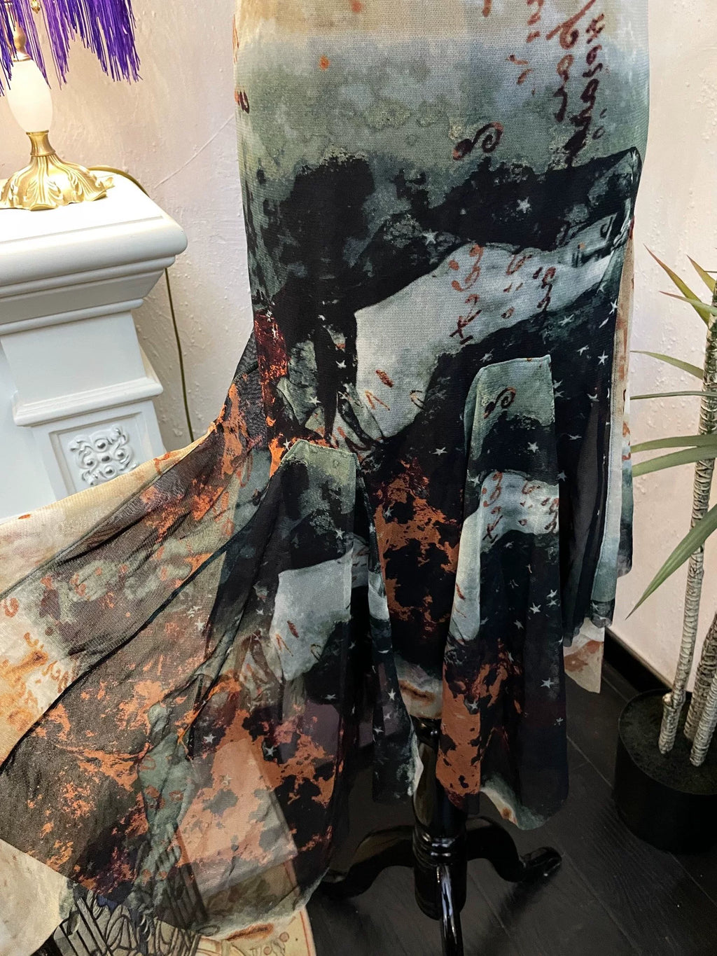 Jean Paul Gaultierjpg Portrait Mesh Print Midi Ink Wash Skirt