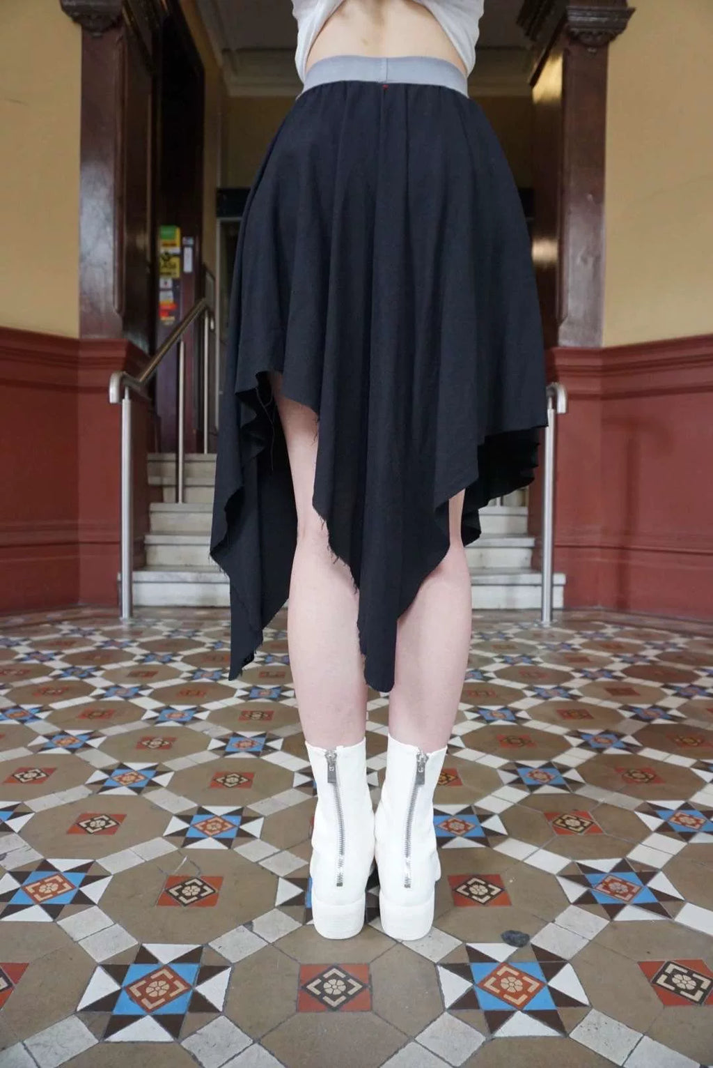 M.A+ FW19 Black Triangle Elastic Waist Viscose Wool Skirt