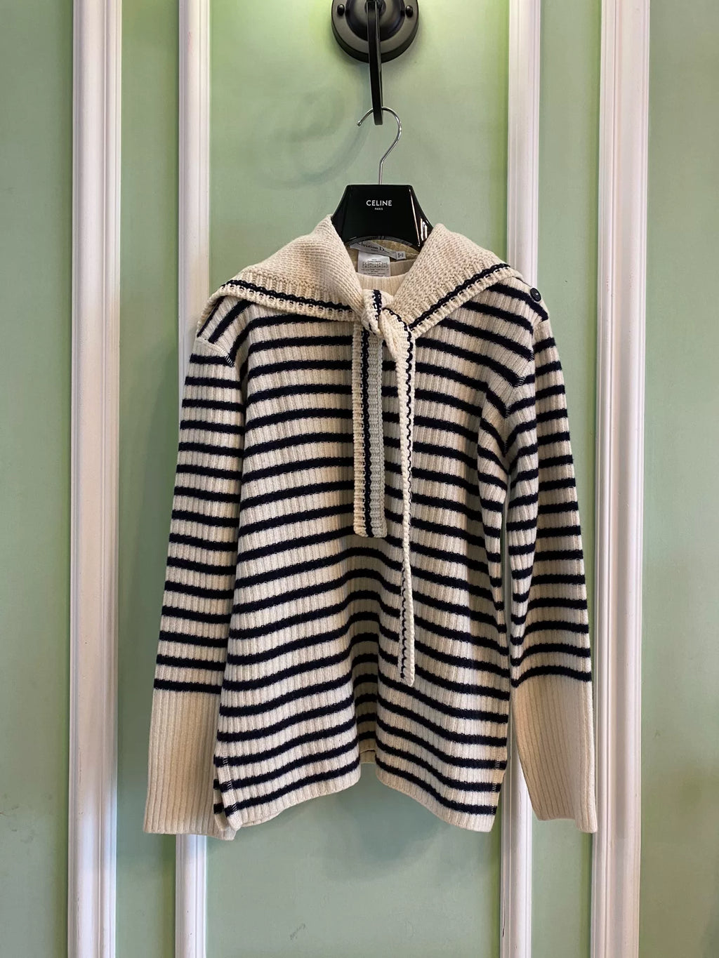 Dior Navy Blue Striped Wool Cashmere Sweater