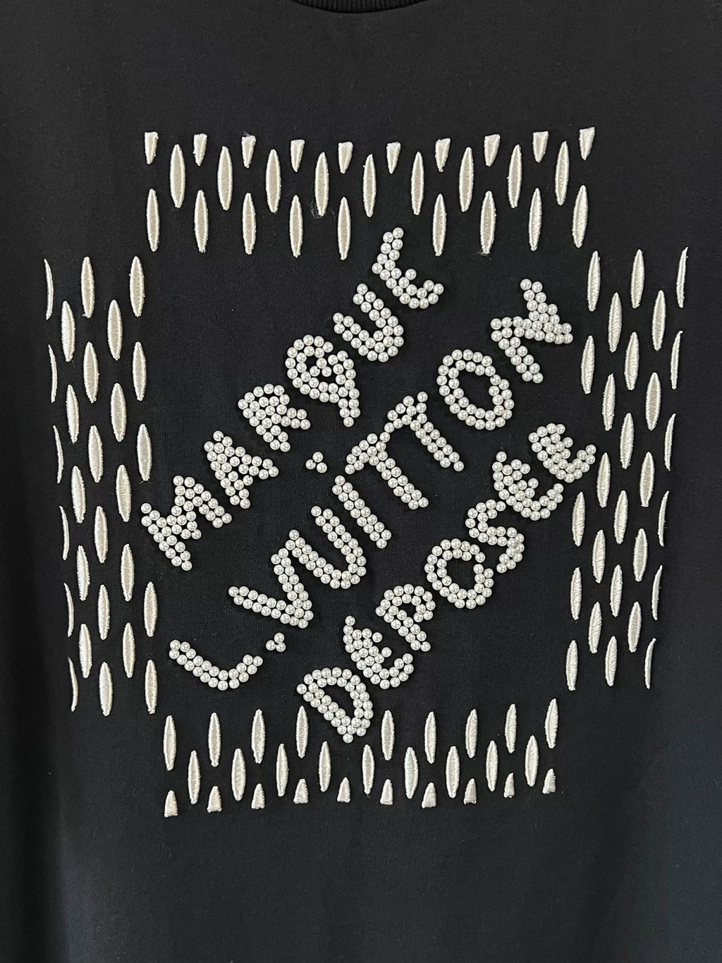 Louis Vuitton LV SS24 Black Pearl Beaded Letter Short-Sleeve T-Shirt