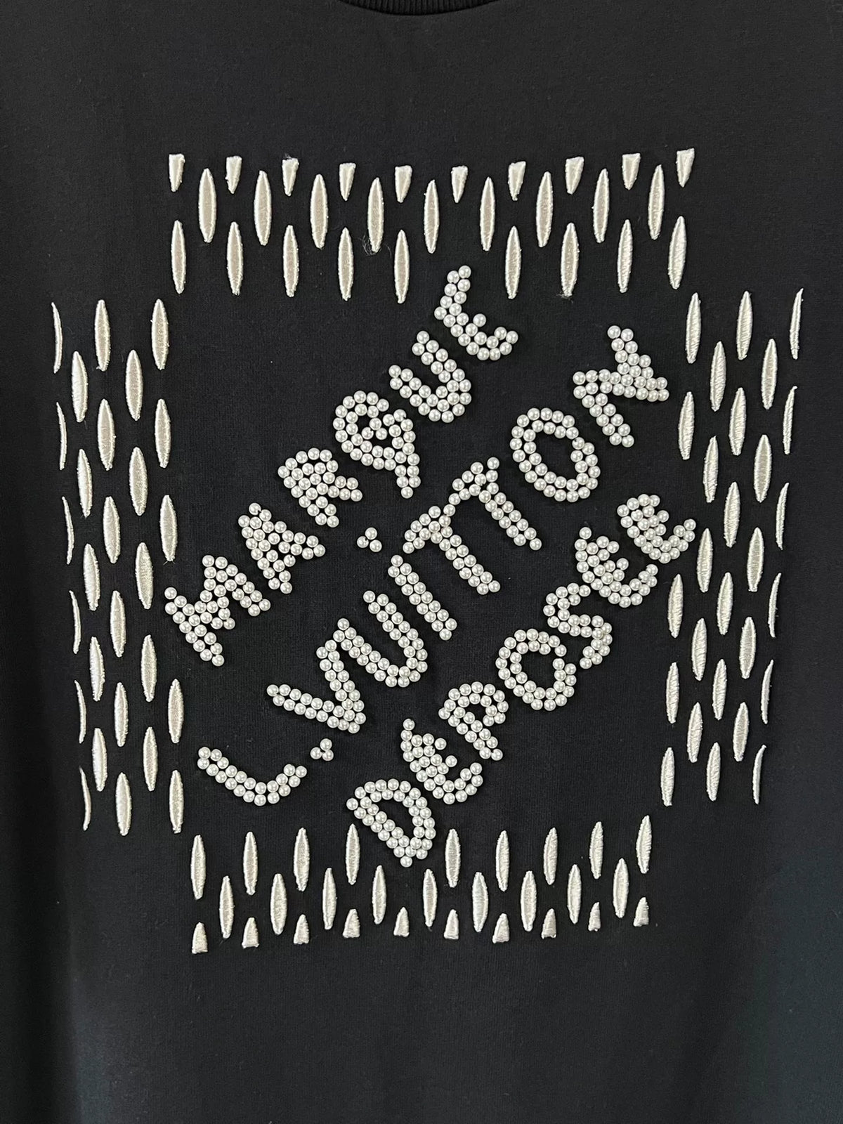 Louis Vuitton LV SS24 Black Pearl Beaded Letter Short-Sleeve T-Shirt