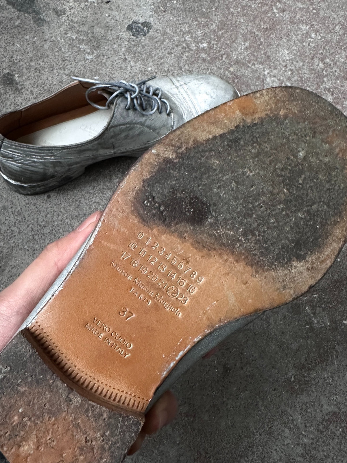 Maison Martin Margiela Painted Silver Derby Shoes
