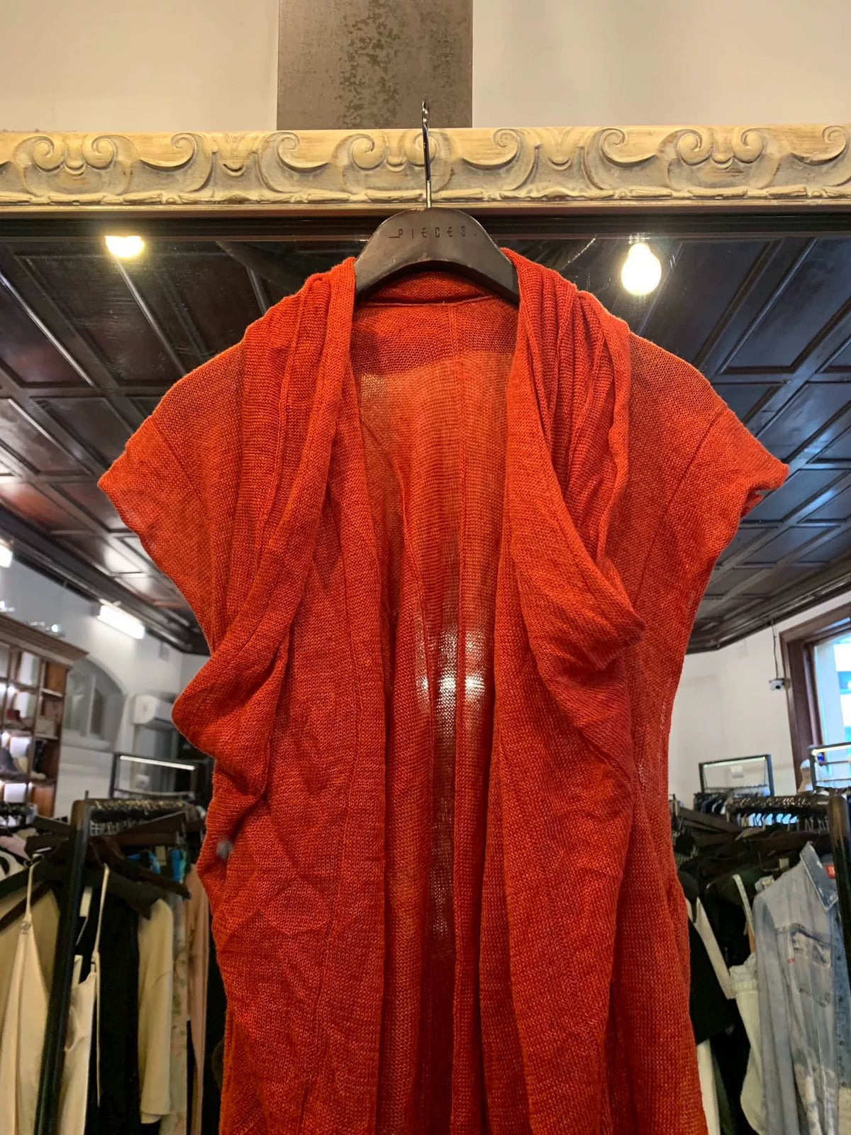 M.A+ SS15 Red Knitted Hooded Linen Gilet