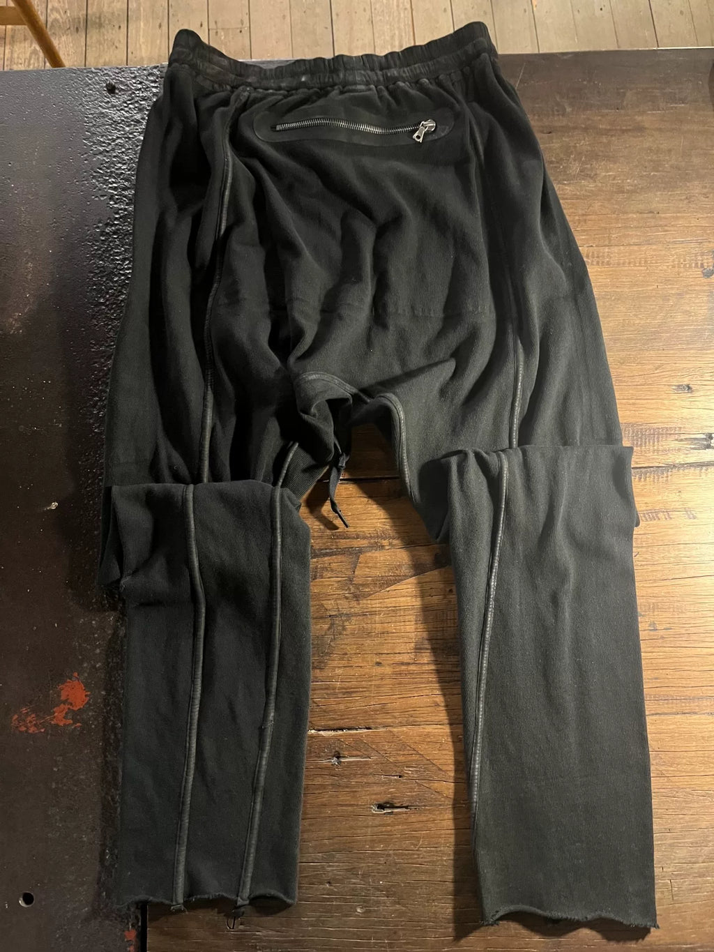 Isaac Sellam SS17 Black Patch Leather Ruffle Cotton Trousers