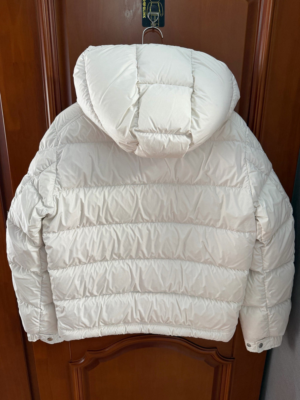 Moncler White Red Glossy Hooded Down Jacket