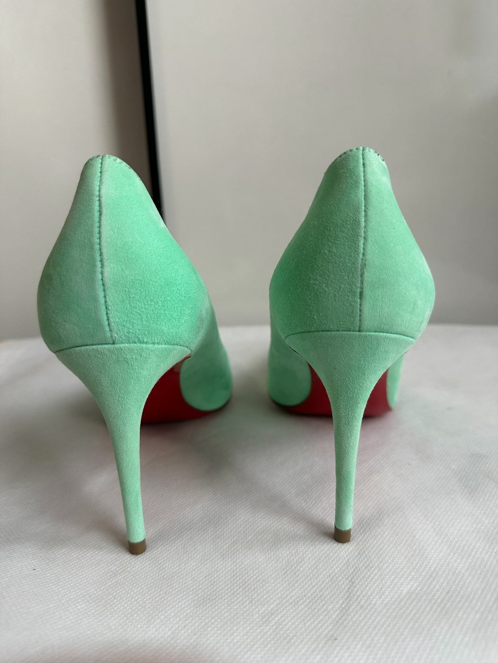 Christian Louboutin Blue Green Suede Pointed-Toe Heels