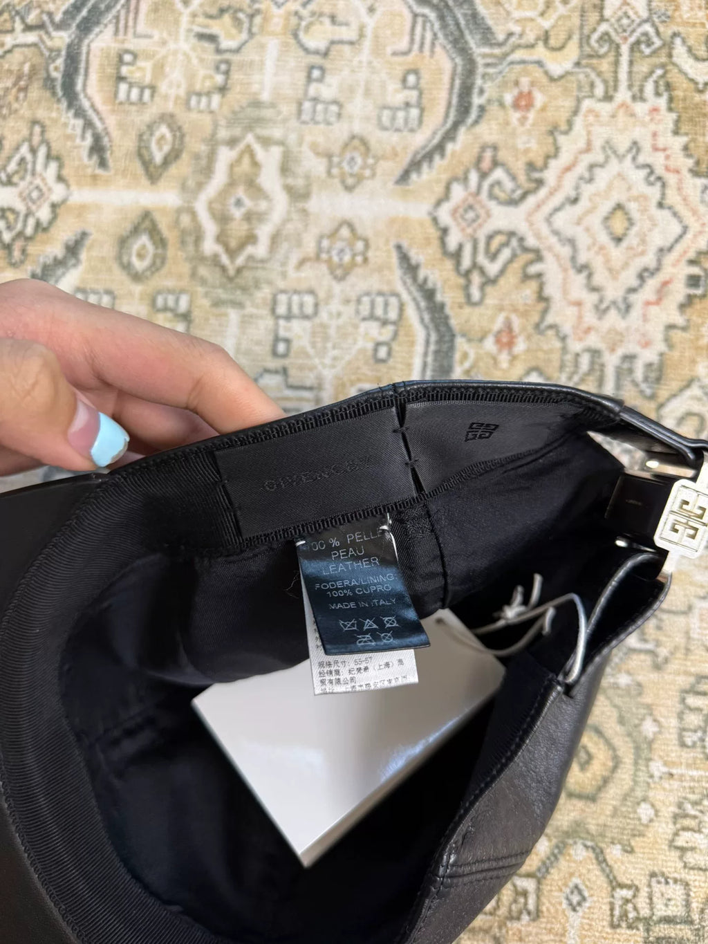 Givenchy Black Full Rhinestone Leather Horn Hat