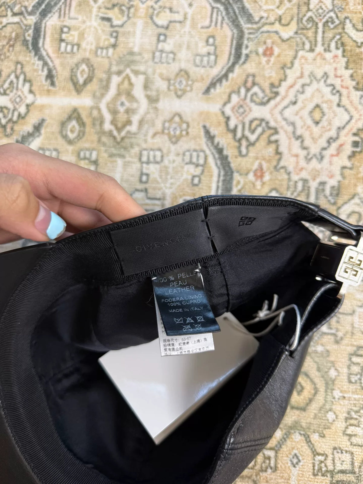 Givenchy Black Full Rhinestone Leather Horn Hat