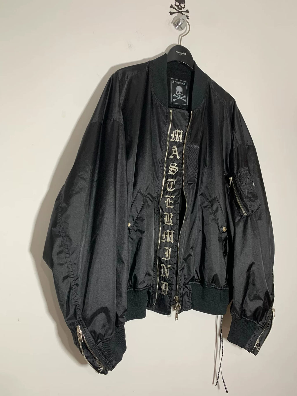 mastermind Japan Silver Embroidered Silk Flight Jacket