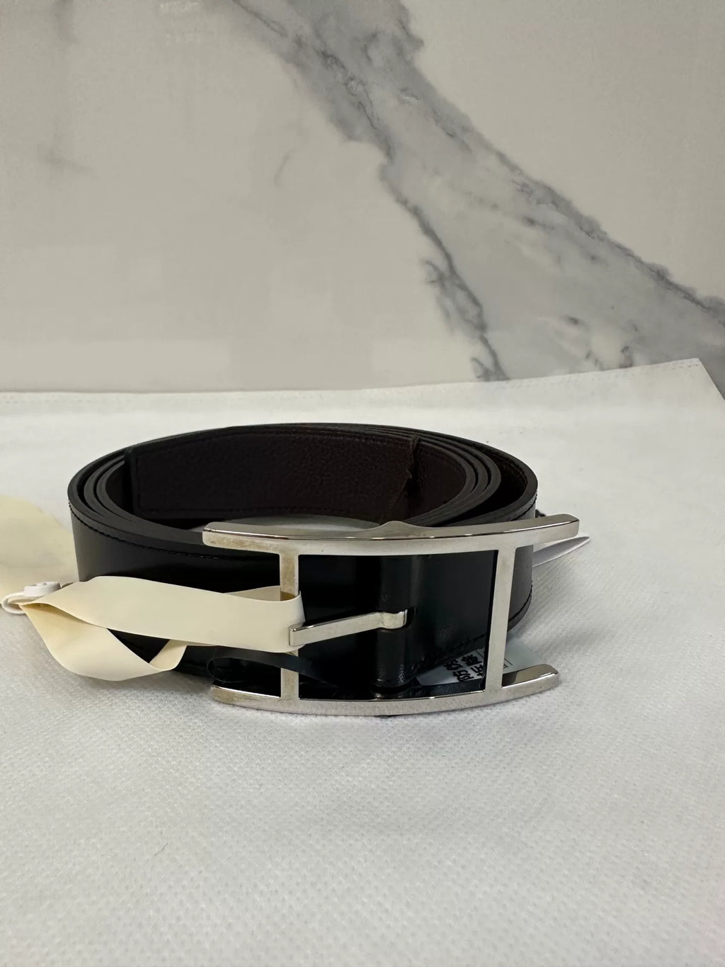 Hermes Black Silver H-Buckle Belt
