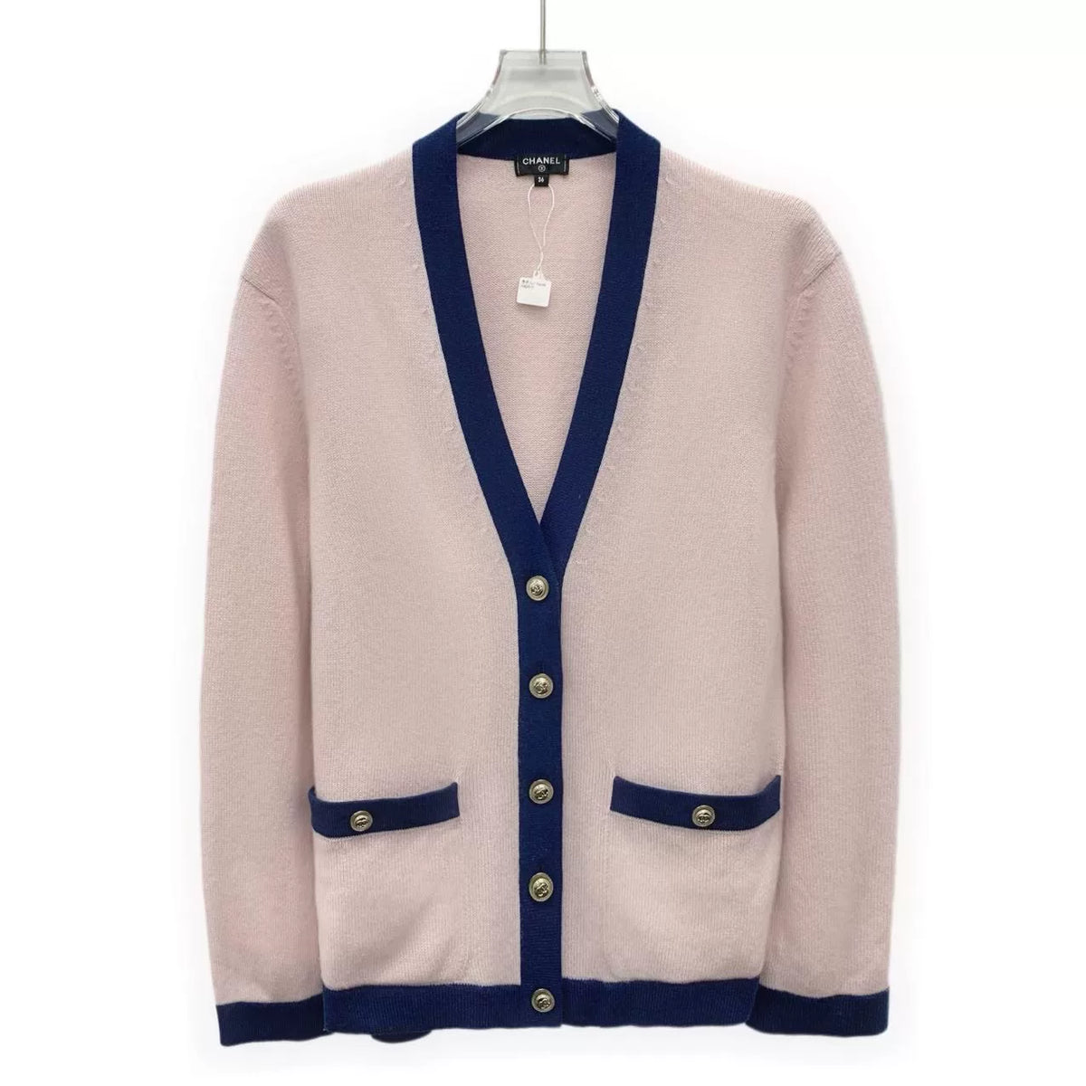 Chanel Light Pink Goat Cashmere V-Neck Single-Breasted Knit Cardigan Jacket