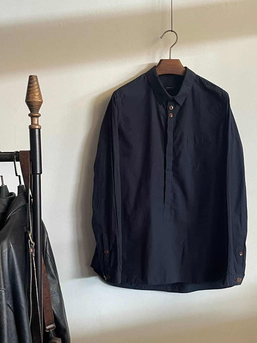 Undercover navy blue Henry collar shirt