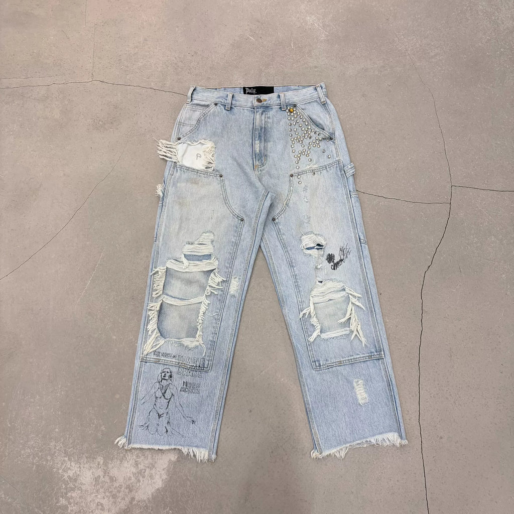 Paly SS26 Hollywood Distressed Rivet Double-Knee Work Pants
