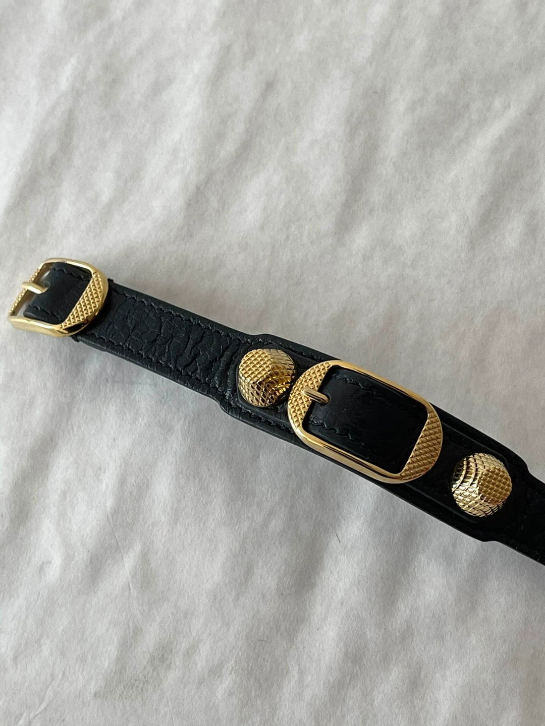 Balenciaga Black Gold Riveted Leather Bracelet
