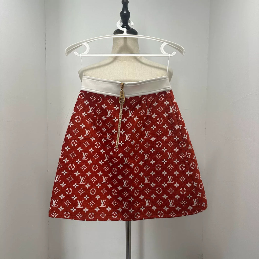 Louis Vuitton White Red All-Over Print Skirt