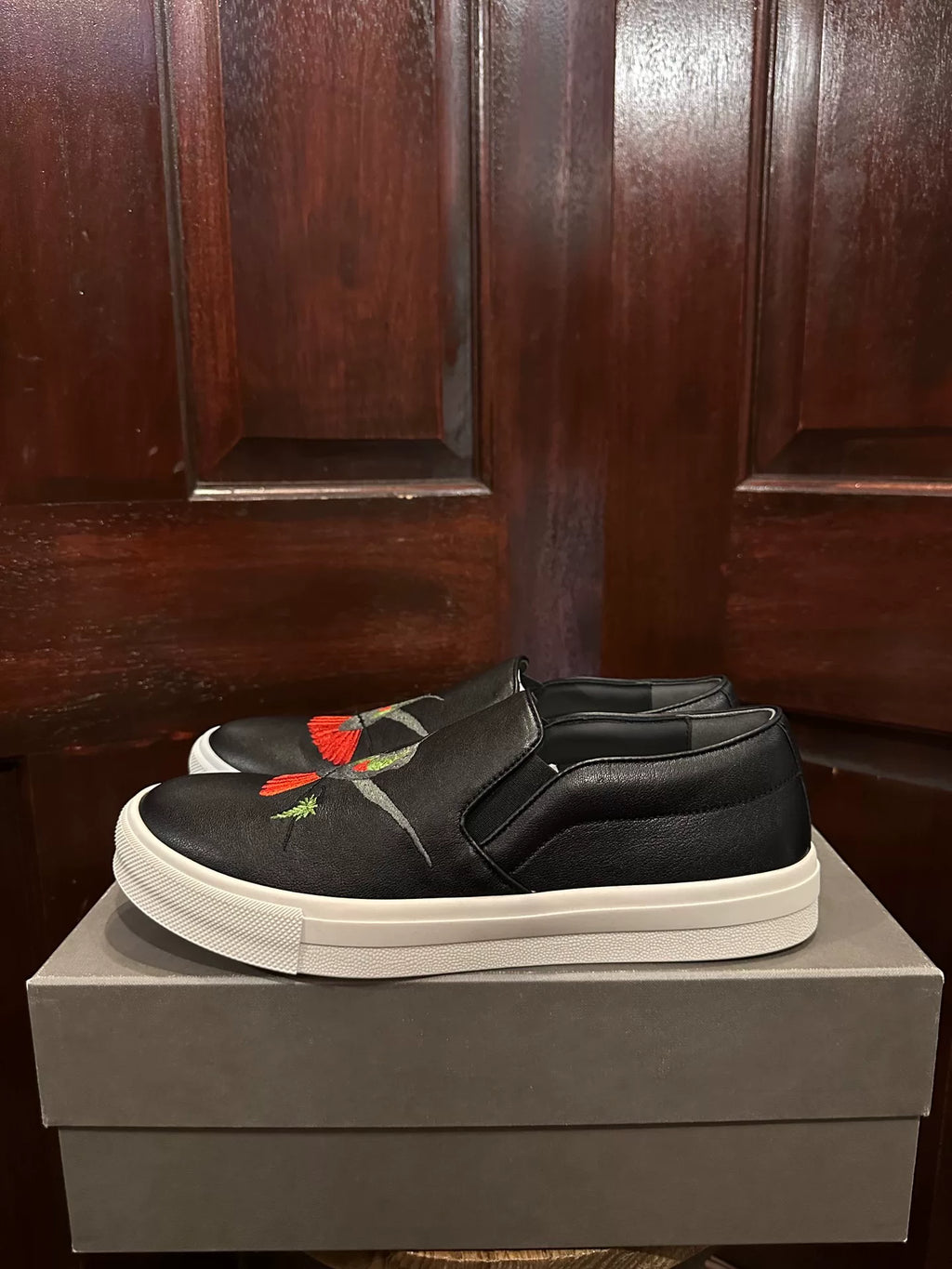 Alexander McQueen Hummingbird Embroidered Calfskin Slip-On Sneakers