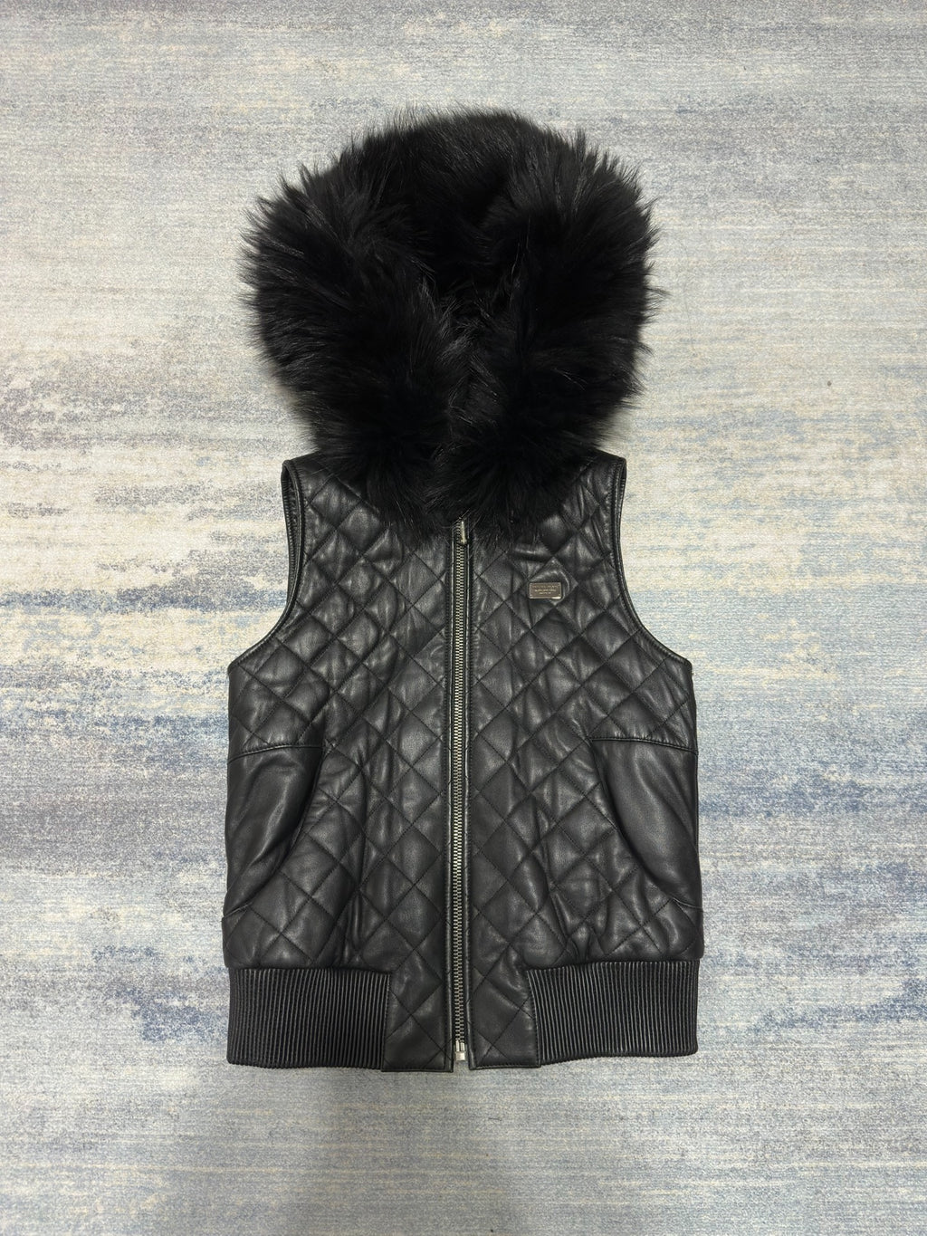 Philipp Plein 2014FW Black Crystal Skull Fur Lamb Leather Vest