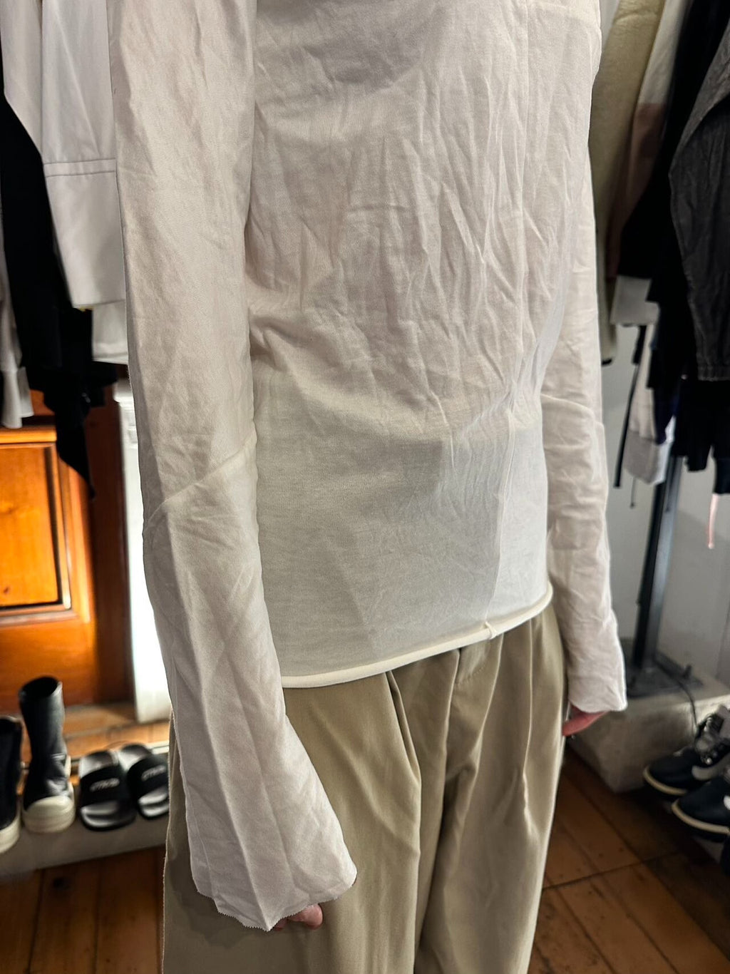 M.A+ SS20 White One Piece Cross-Cut Cotton Long Sleeve Tee