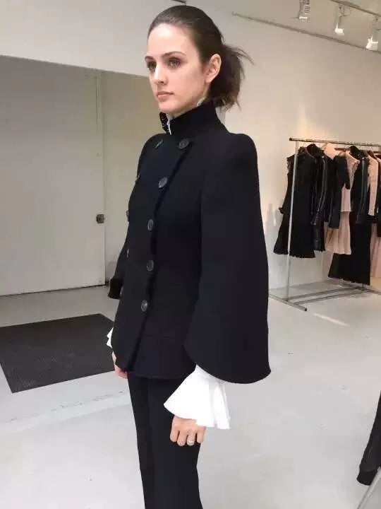 Alexander McQueen FW15 Black Bell Sleeve Floral Skirt Wool Coat