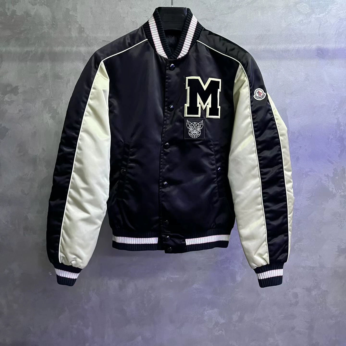 Moncler Colorblock Stripe Reversible Stand-Collar Down Jacket