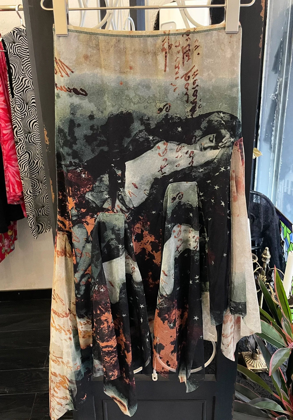 Jean Paul Gaultierjpg Portrait Mesh Print Midi Ink Wash Skirt