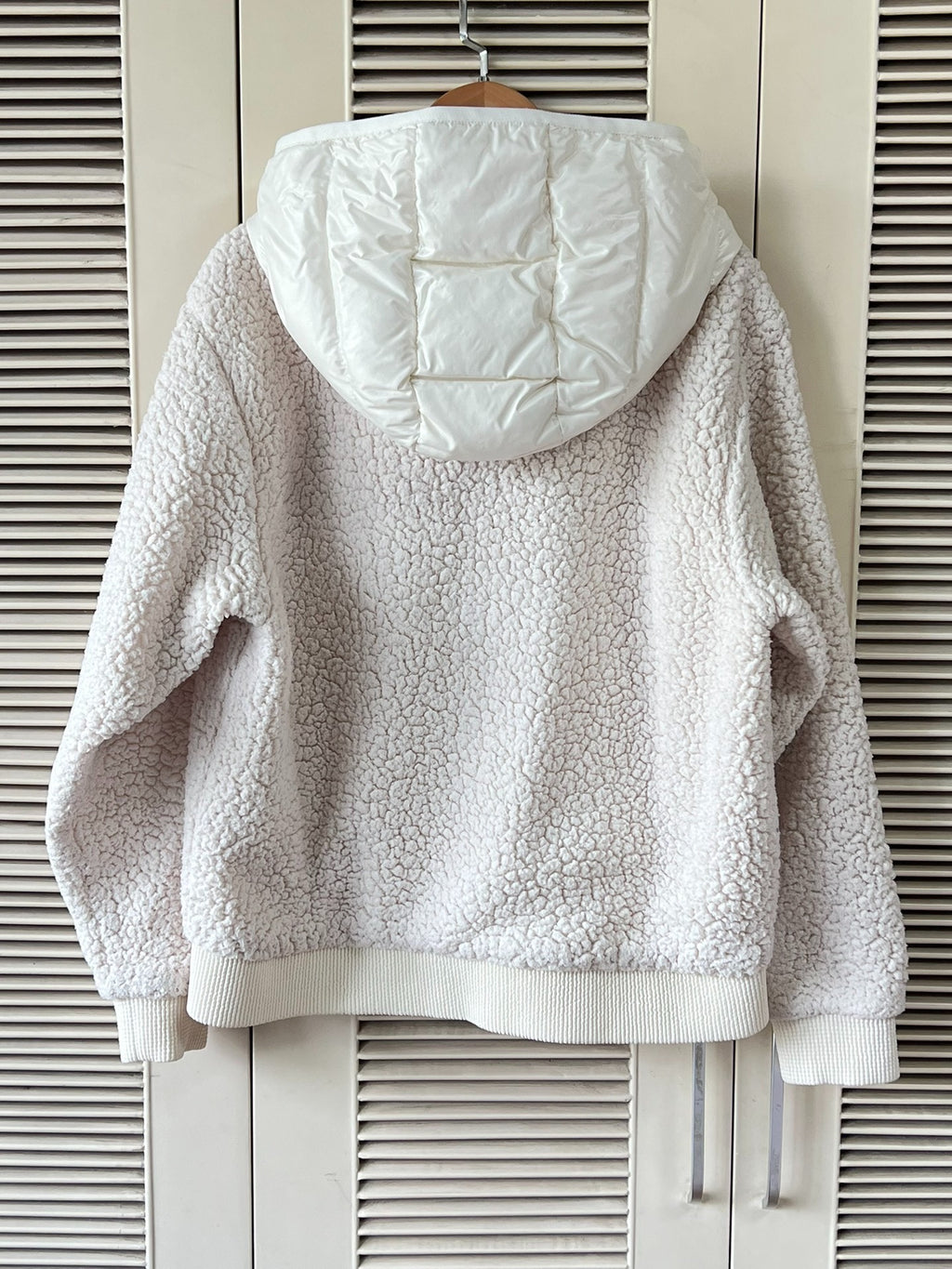 Moncler cream white shearling panel down jacket