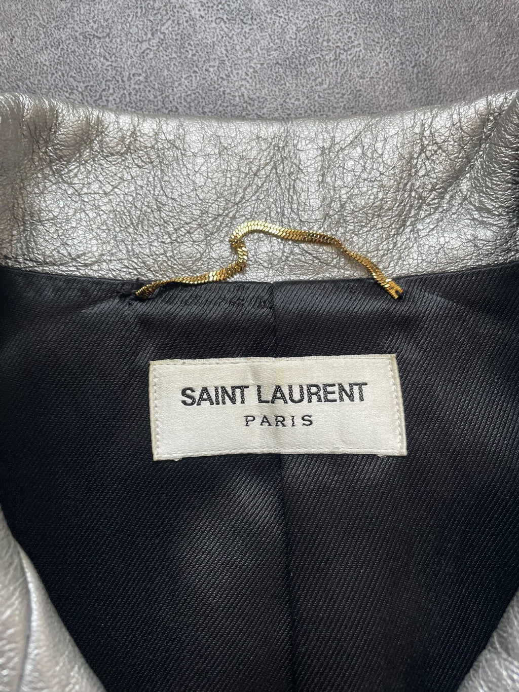 Saint Laurent SLP13 Silver Lambskin Zipper Jacket