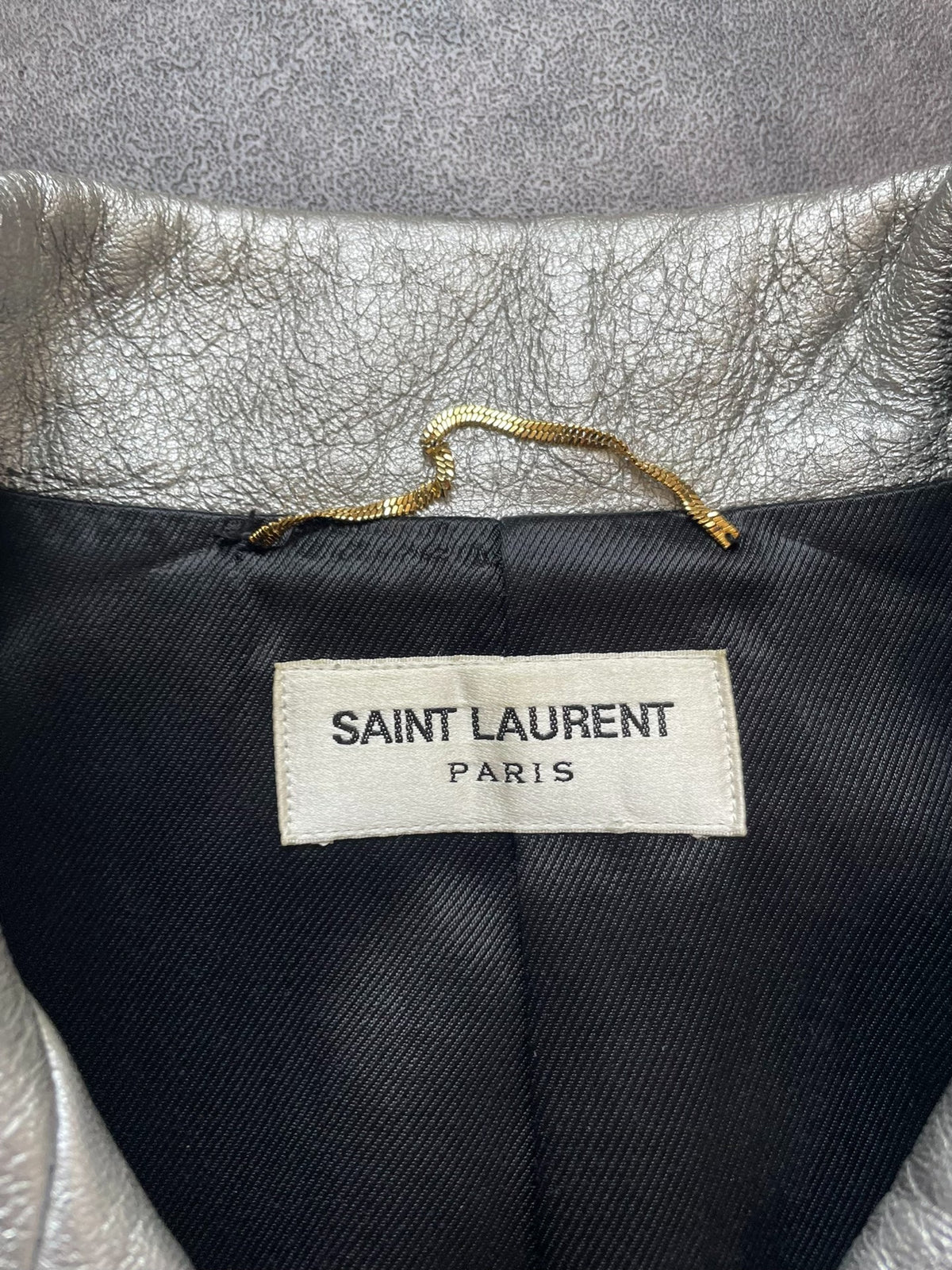 Saint Laurent SLP13 Silver Lambskin Zipper Jacket
