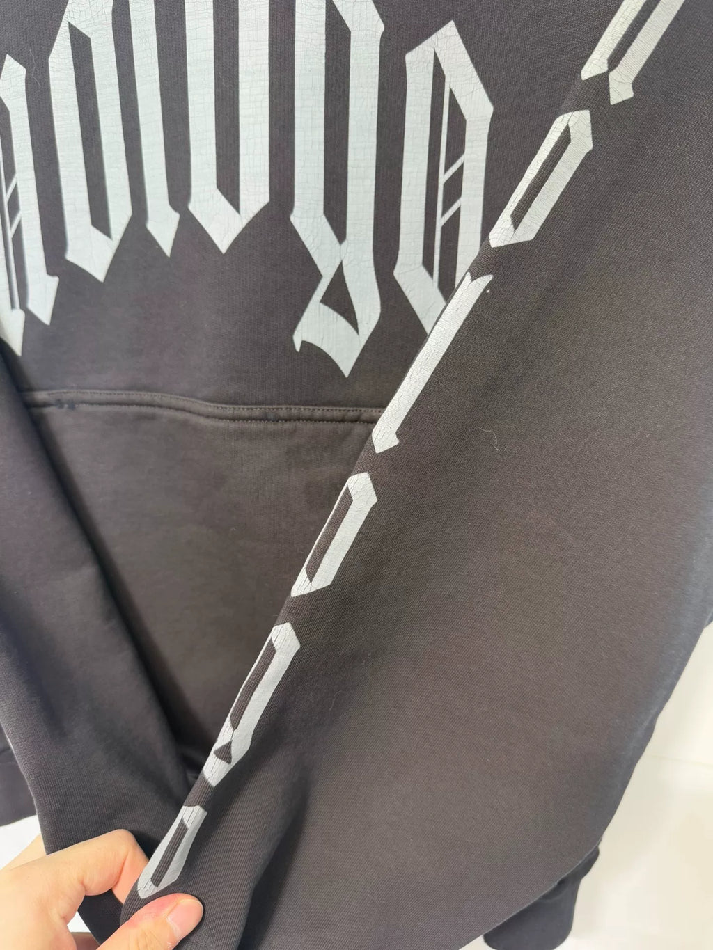 Balenciaga FW23 Black Distressed Letter Print Hooded Sweater