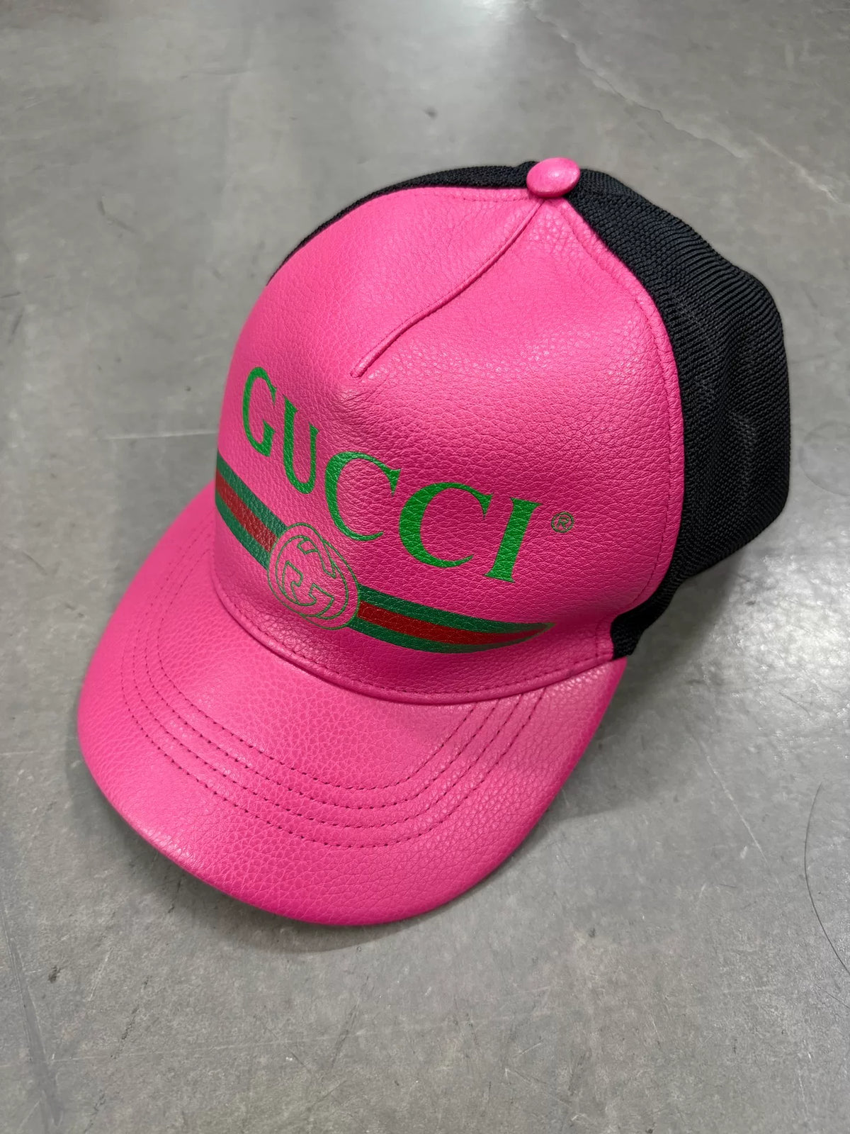 Gucci leather pink hat