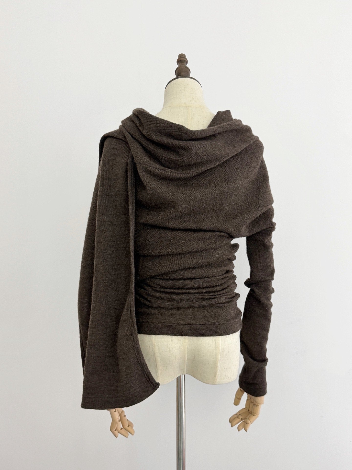 Yohji Yamamoto Y's Irregular Two-Way Wool Brown Top - Devines
