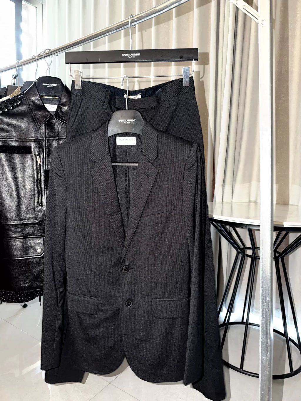 Saint Laurent Pinstripe Wool Blazer by Hedi Slimane