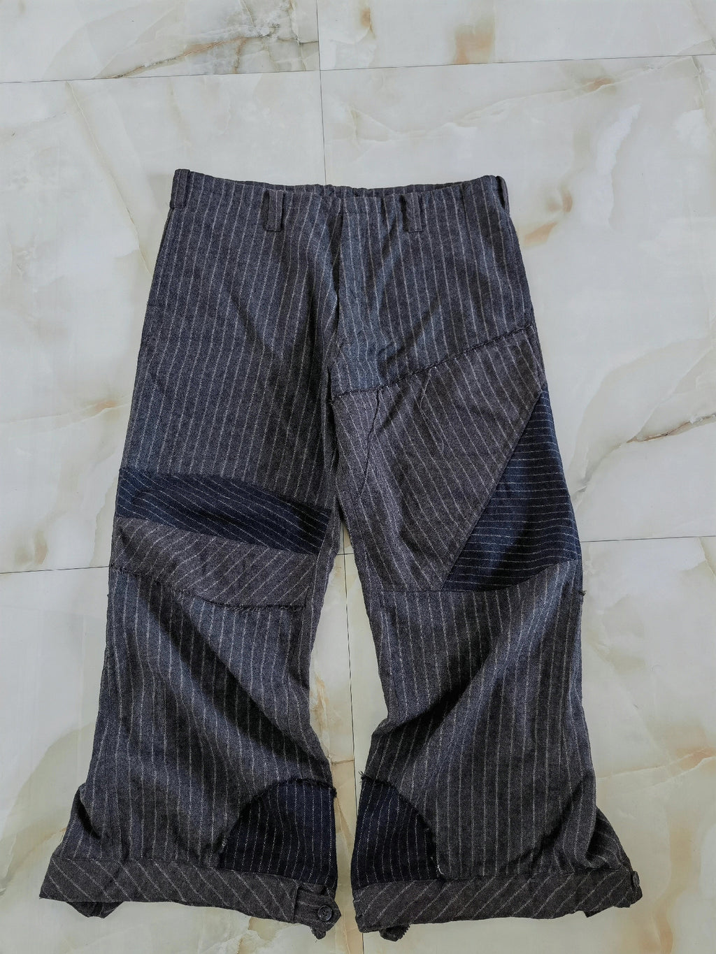 Yohji Yamamoto wool distressed patchwork triple-wear trousers