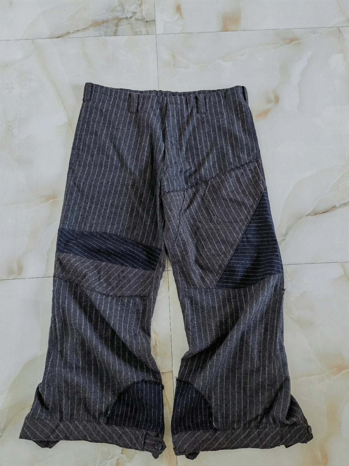 Yohji Yamamoto wool distressed patchwork triple-wear trousers