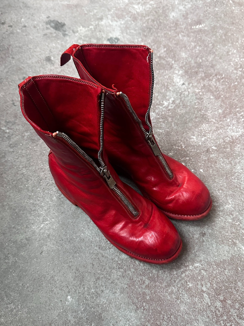 Guidi Zip Red Distressed Boots