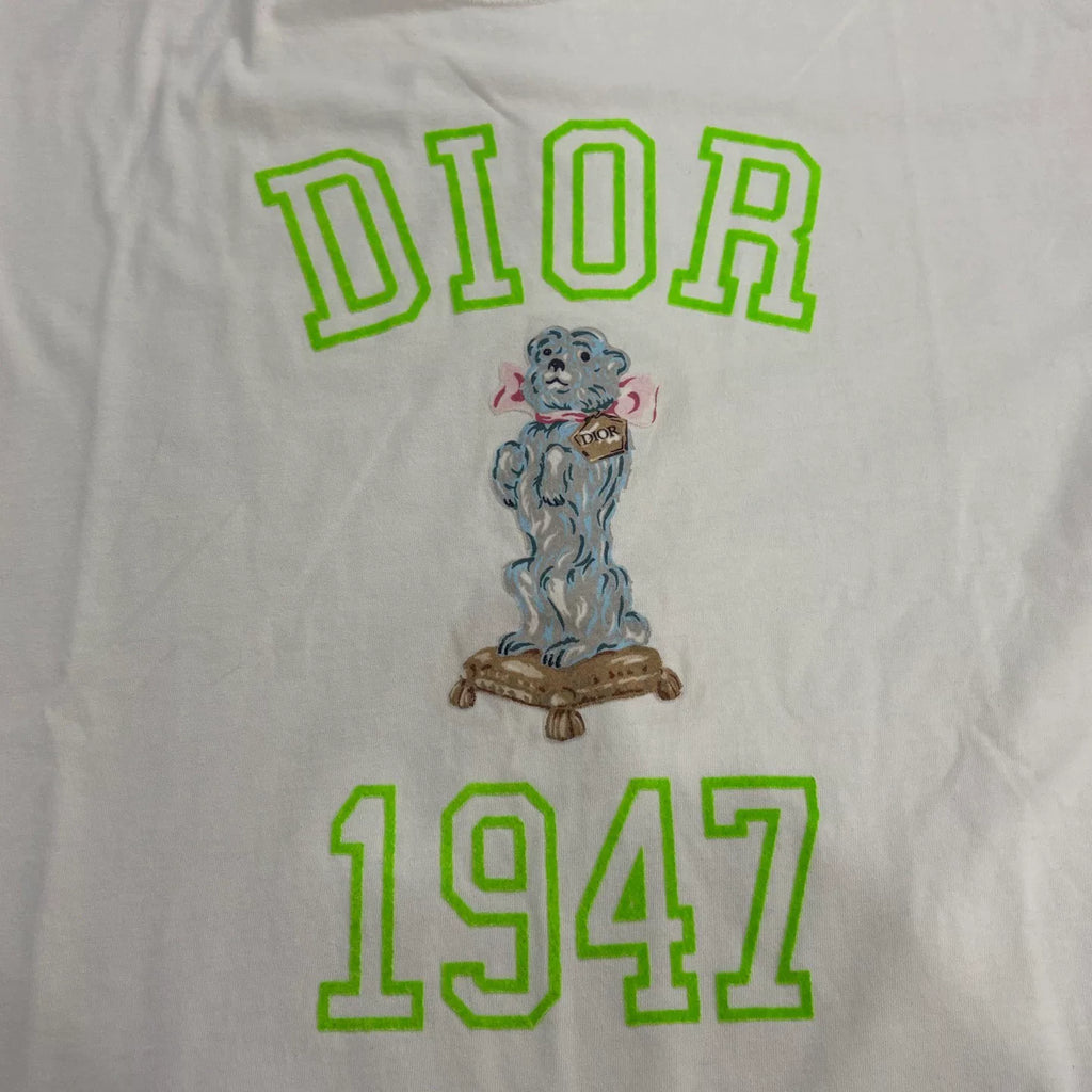 Dior White Letter LOGO Dog Embroidered Print Short Sleeve Top