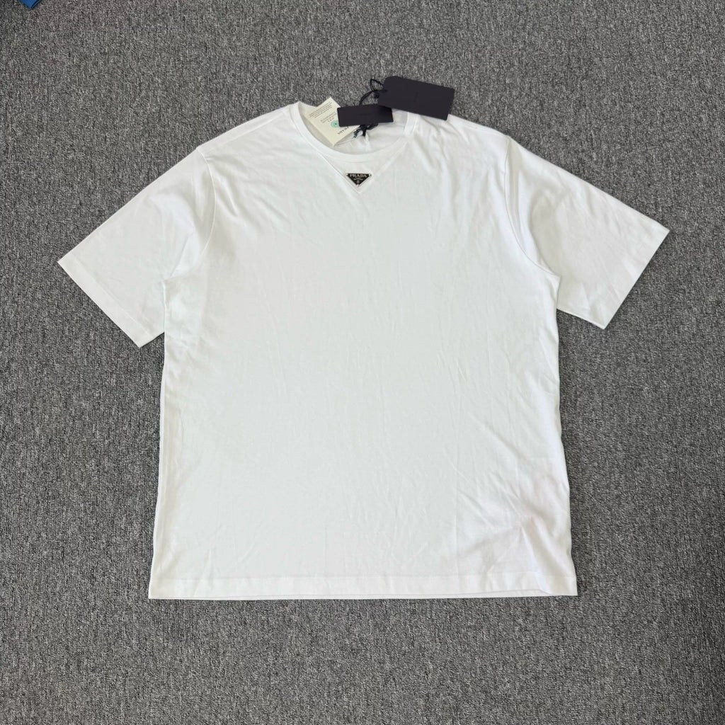 Prada white triangle logo short-sleeve T-shirt