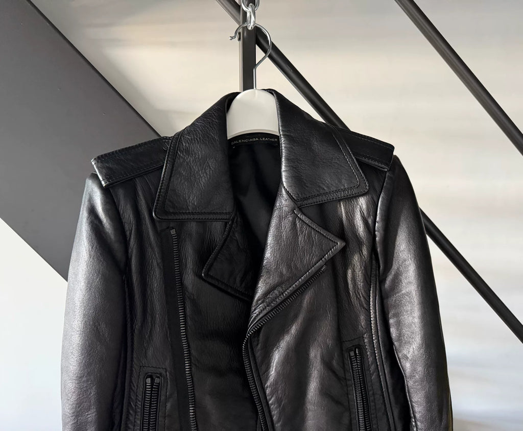 Balenciaga Black Lambskin-Leather Moto 16FW Leather Jacket