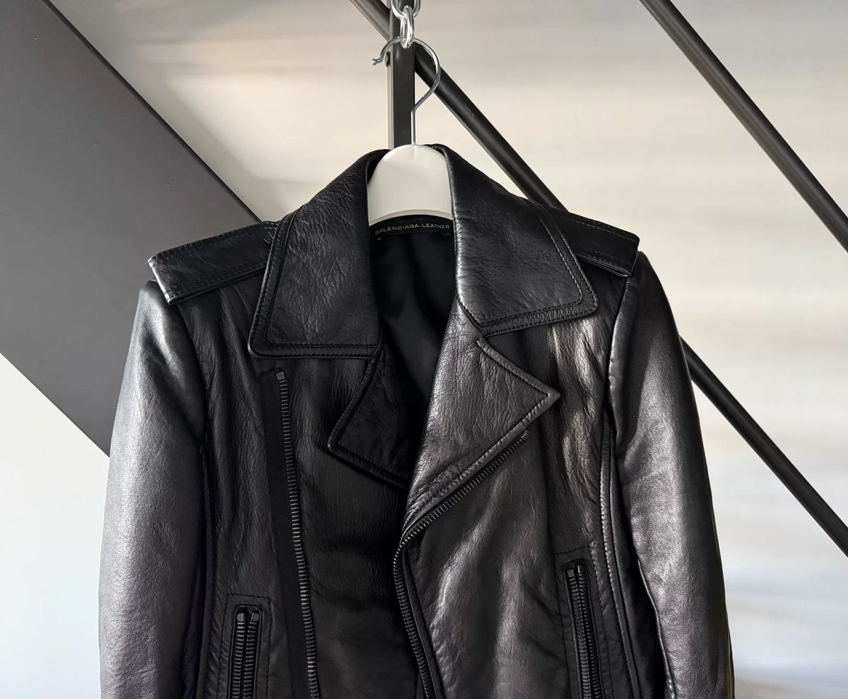 Balenciaga Black Lambskin-Leather Moto 16FW Leather Jacket