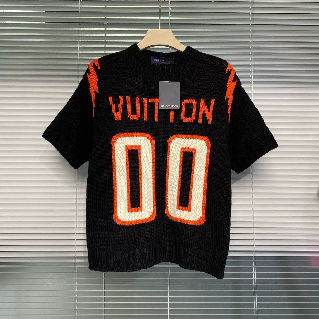 Louis Vuitton Short Sleeve Orange Logo Wool Knit Sweater