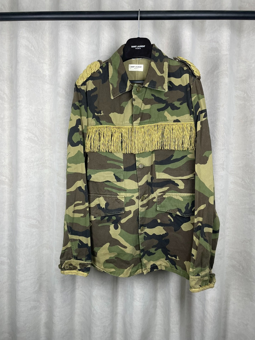 Saint Laurent SS15 Camouflage Military Fringe Jacket